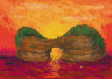 円月島と夕日